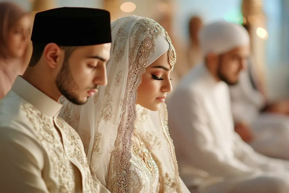 Couple musulman lors de la cérémonie du Nikah — mariage mukabala halal